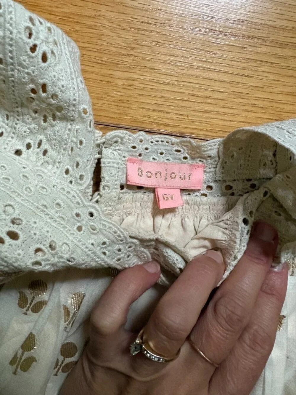 Bonjour Diary Top + Panty Set in Ivory & Gold Flowers — 6Y — EUC